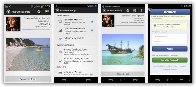 backup foto su account Facebook da smartphone